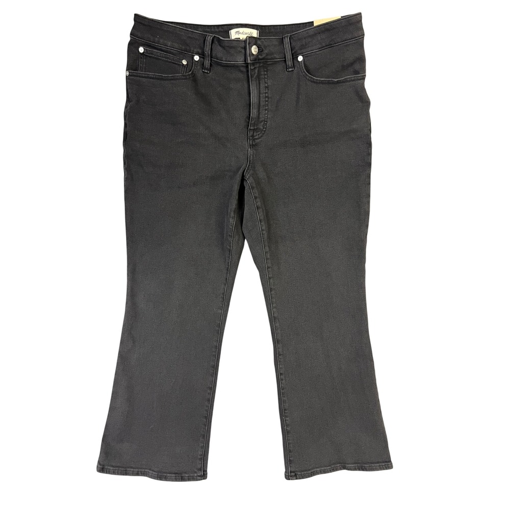 Madewell Mid-Rise Kick Out Jeans Women 16W Black Ankle Flare Magic Pockets New‎